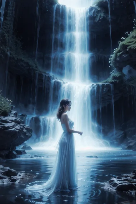 (masterpiece:1.3),(the gentle maiden:1.2),(tulle texture:1.2),standing,(full-size photograph:1.2),(panorama:1.1),
(sky:1.1),(Blue fluorescent waterfall:1.2),(klein blue atmosphere:1.1),Romanticism,ray tracing,UHD,textured skin,1080P,
<lora:Blue fluorescent waterfallè§å
çå¸_v1.0:0.72>,<lora:æ³å
:0.36>,<lora:duobabaè²å½©çå¼¹:0.5>,