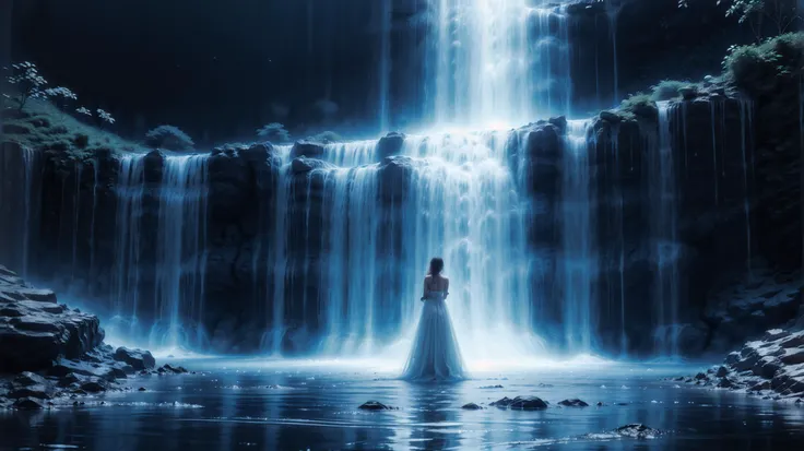 (masterpiece:1.3),(the gentle maiden:1.2),(tulle texture:1.2),standing,(full-size photograph:1.2),(panorama:1.1),
(sky:1.1),(Blue fluorescent waterfall:1.2),(klein blue atmosphere:1.1),Romanticism,ray tracing,UHD,textured skin,1080P,
<lora:Blue fluorescent waterfallè§å
çå¸_v1.0:0.78>,<lora:æ³å
:0.36>,<lora:duobabaè²å½©çå¼¹:0.5>,