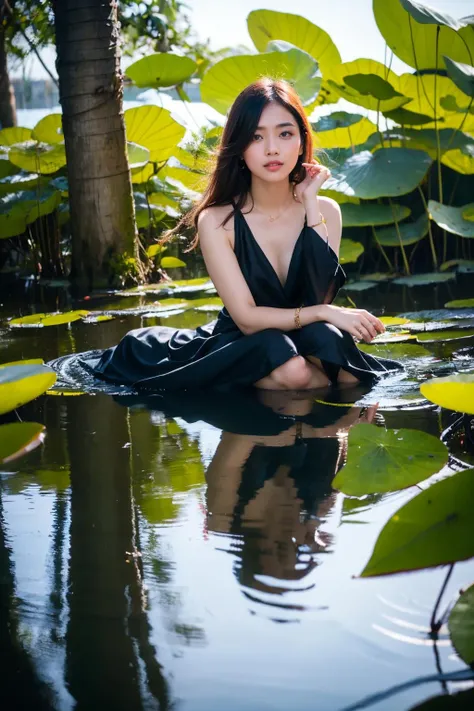 aoyem, The woman's beauty can be enhanced by the reflection of the lotus flowers in the water. The vibrant colors of the lotus flowers can also add to the beauty of the scene, creating a harmonious blend of colors, RAW photo,(high detailed skin:1.2), 8k uhd, dslr, soft lighting, high quality, film grain, photorealistic,
<lora:aoyem_SDLife_chiasedamme_v01:0.6>