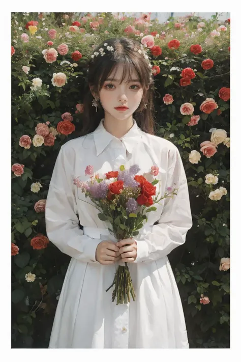 Poetic lens,obscure light and shadow,aestheticism,somber film,1girl,emotional depth,dress shirt,flower,flower field,roses,bloom,<lora:Asian girls faceV2:0.5:face> <lora:FilmVelvia2:0.3>