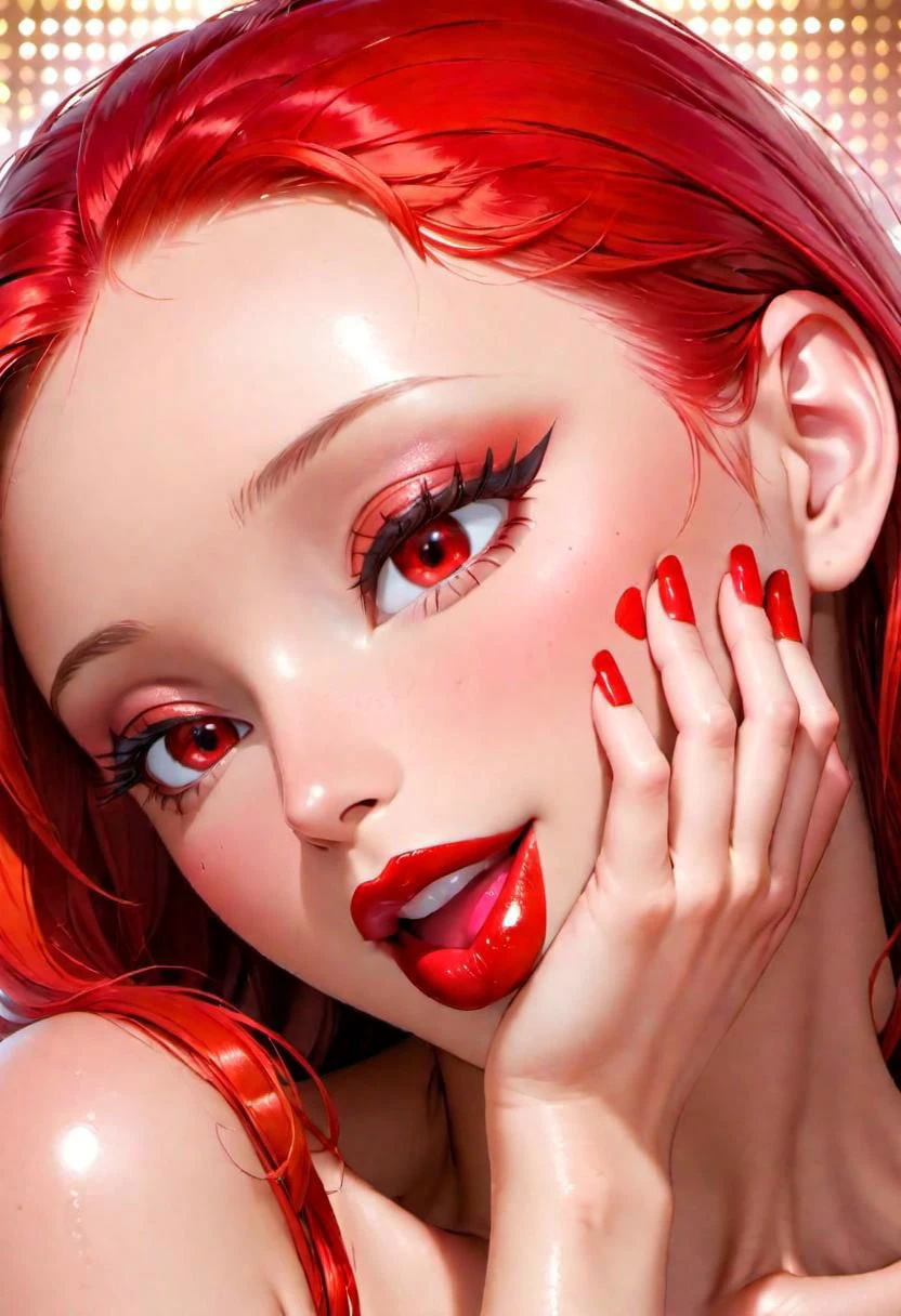 boa hancock, happy, glossy skin, lipstick, kiss, lips, red cheeks, looking at viewer, shimmering eyes, hand on face,
Perfect Hands, Fixhand, ah1