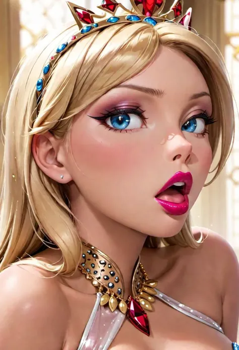 boa hancock, pouting, glossy skin, lipstick, kiss, lips, looking at viewer, shimmering eyes, tiara,