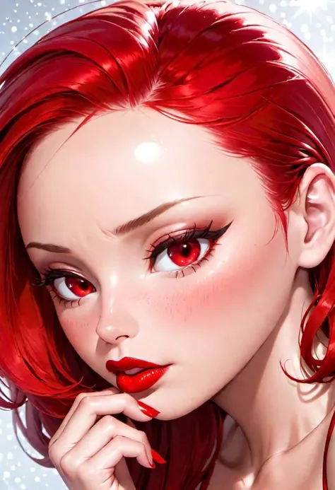 boa hancock, sad, glossy skin, lipstick, kiss, lips, red cheeks, looking at viewer, shimmering eyes, hand on chin,
Perfect Hands, Fixhand, ah1