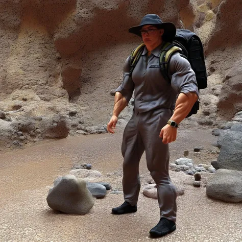 rock, muscular, backpack, suit, black headwear, watch, hat, glasses, blonde hair