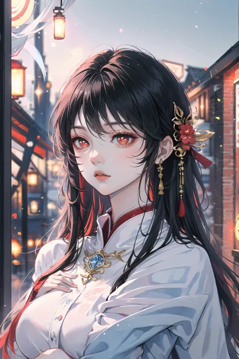 <lora:beautifulDetailedEyes_v10:0.3>, <lyco:vividImpactfulStyleYoneyamaMai_v40hLocon:0.2>, (masterpiece), ho tao, black hair, long hair, town background, no arm, detailed red eyes, adult, portrait, 1 girl, <lora:add_detail:0.1>, <lora:fashigirl-v5.5-lora-naivae-64dim:0.5><lora:huTaoGenshinImpact_v12:1.0><lora:huTaoGenshinImpact_v12:1.0>