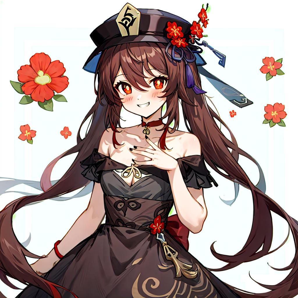 Anime girl with long brown hair wearing a black dress and a hat - SeaArt AI