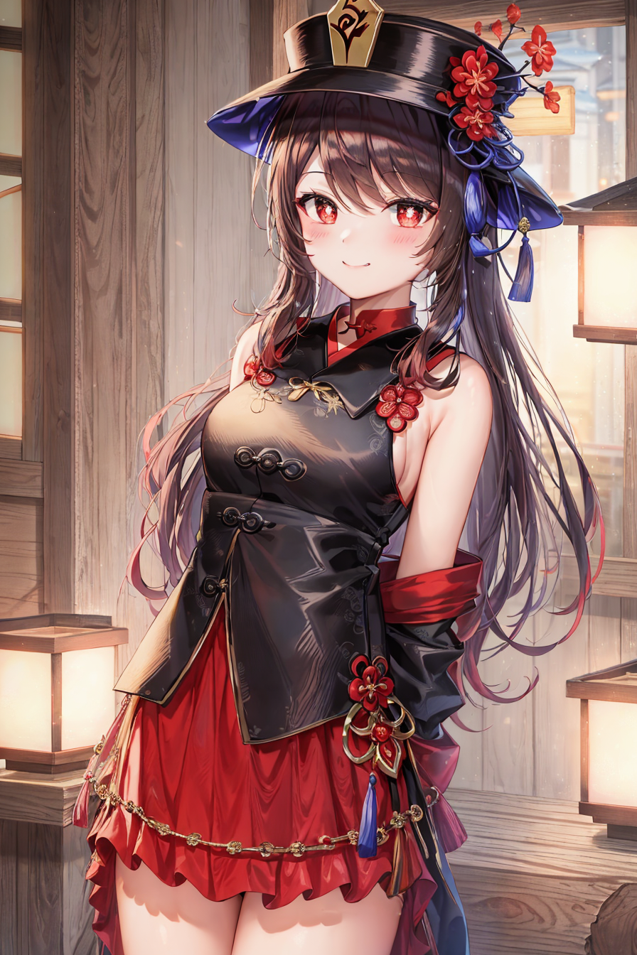 Anime girl in a top hat and dress with a red dress - SeaArt AI