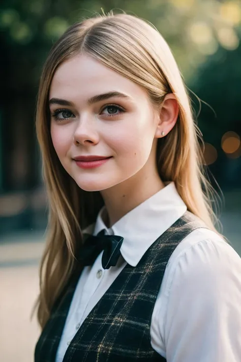 ElleF_SoloTI_v1,
(happy,smile), (In a plaid skirt and white blouse, with a ribbon tie, for a classic and youthful look), ((A sunlit school courtyard, with friends gathered in groups, a cheerful and carefree atmosphere)), (seductive:1.3),(analog, cinematic, film grain, hazy atmosphere, cinematic shot:1.3),
epiCPhoto, PA7_Portrait-MCU,