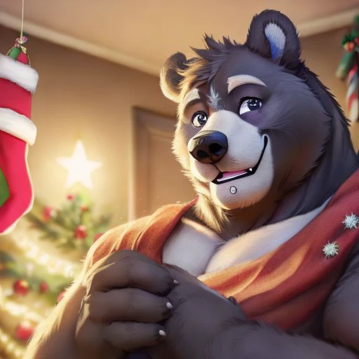 Amicus, Bear, Happy, bedroom, Detailed eyes, focus face, Christmas