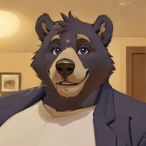 Amicus, Bear, Happy, bedroom, Detailed eyes, focus face, by meesh