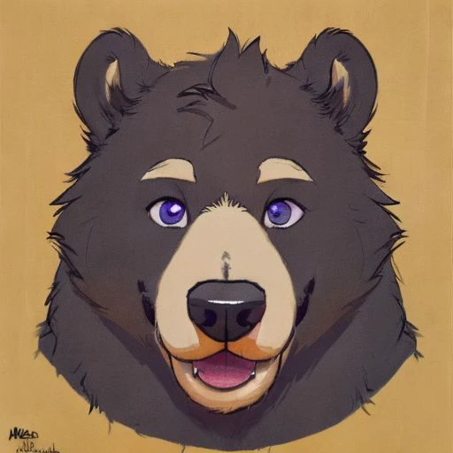 Amicus, Bear, Happy, bedroom, Detailed eyes, focus face, by meesh, Headshot, gore