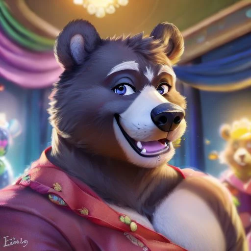 Amicus, Bear, Happy, bedroom, Detailed eyes, focus face, Carnival