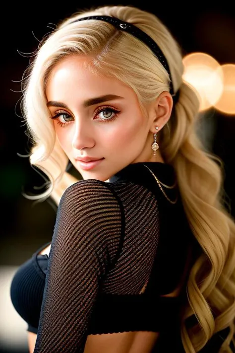 w00ds, photo of a beautiful woman as a star, hair updo, sexy sweater off-shoulders, (trousers), movieiere gala, dark moody ambience (masterpiece:1.2) (photorealistic:1.2) (bokeh) (best quality) (detailed skin:1.2) (intricate details) (nighttime) (8k) (HDR) (cinematic lighting) (sharp focus), (looking at the camera:1.1), (closeup portrait:1.1), (necklace)