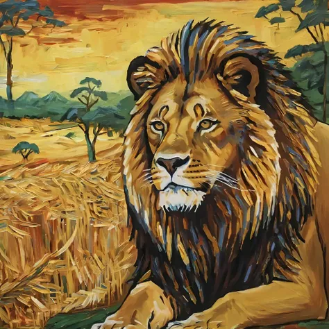 <lora:vncnt:1>, vncnt style, a lion in africa