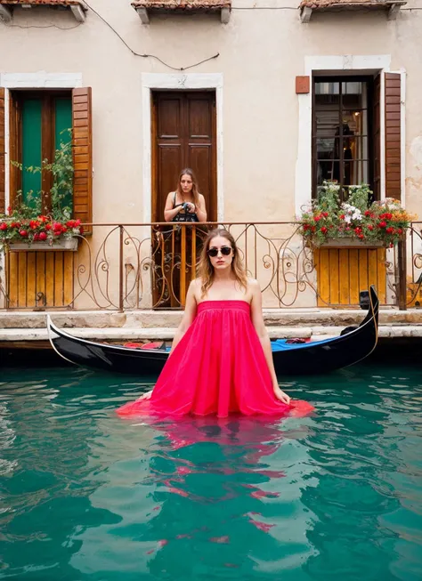 portrait of sks woman in Venice, at the St. Marks Square, by Flora Borsi, style by Flora Borsi, bold, bright colours, ((Flora Borsi)), by Gregory Crewdson, <lora:locon_leeleesobieski_v1_from_v1_64_32:1>