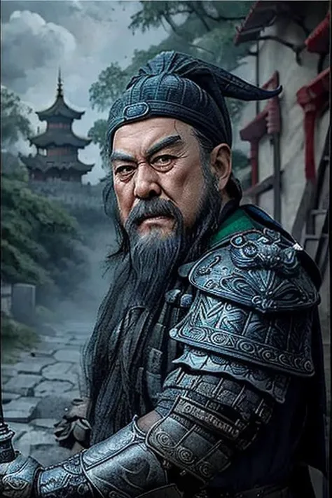 male ,full body ,(green metal armor, metal dragon head on the shoulder, holding sword, (colored skin, ),(long heavy black beard):1.2), (green metal armor with intricate pattern:1.2), gloves, long pants, (insanely detailed, bloom:1.5), (highest quality, concept art, 4k), (analog:1.2), (high sharpness), (detailed pupils:1.1), (painting:1.1), (digital painting:1.1), detailed face and eyes, Masterpiece, best quality, (highly detailed photo:1.1), 8k, photorealistic, (dark hair color, dynamic short hair), (pureerosface_v1:0.2), [:(detailed face:1.2):0.2], sharp, realistic, real shadow, (Chinese castle background:1.2), old man, 65 years old,<lora:lu_20230618023935:0.8>