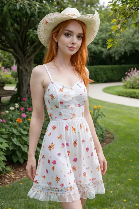 tv_Cosmik_Cowgirl_TT, kkw-skin-det, , , serene expression, wearing an elegant colorful summerdress, walking through an ornate rose garden, noon, summer, colorful butterflies, ((cowboy shot)),, 8k resolution, highres, high detail, sharp focus, detailed skin, 8k uhd,