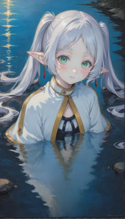 1girl, castlevania_ayami_kojima_xl, castlevania, Frieren, owoface, ;p, silver hair, green eyes, long hair, twintails, big eyes, pointy ears,
[pearl:opal:0.5], oil painting \(medium\), oil painting, impasto, chiaroscuro, scumbling, alla prima, underpainting,
very aesthetic, masterpiece, best quality, hyper detailed, ultra detailed, UHD, perfect anatomy, dazzling, transparent, detailed Illustration, official artwork, wallpaper, official art, extremely detailed eyes and face, beautiful detailed eyes, blue eyes,
emerging from lake, partially submerged, water, wet clothes,
<lora:castlevania_ayami_kojima_xl:1>
<lora:frieren_xl_2:0.8>
<lora:aesthetic_anime_v1s:1>
<lora:IOS_Iridescent_opal_style:0.4>