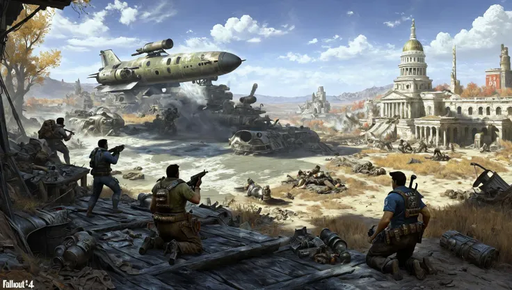 Painting of fallout4 war detailed in america , style of ancient academic mythological by Henryk Siemiradzki, <lora:Acdemical_paintings_of_Henryk_Siemiradzki:1>