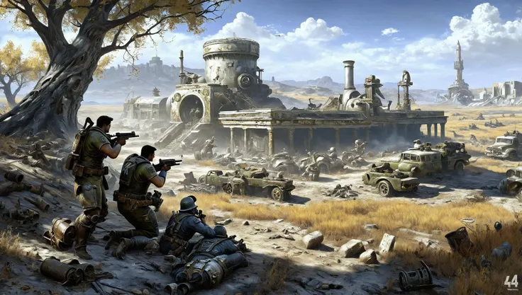 Painting of fallout4 war detailed in america , style of ancient academic mythological by Henryk Siemiradzki, <lora:Acdemical_paintings_of_Henryk_Siemiradzki:1>