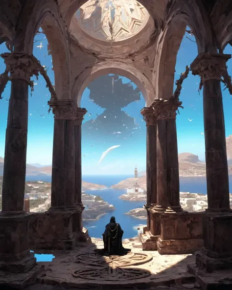 landscape of a [The Greek Islands|Harar Jugol] from inside of a Church, Clear skies, by Greg Rutkowski, Artgerm, WLOP, Alphonse, Beeple and Caravaggio, concept art, gothic, <lora:Acdemical_paintings_of_Henryk_Siemiradzki:1>