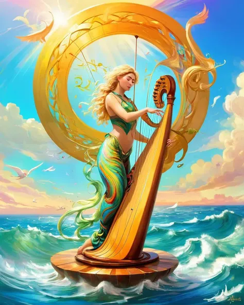 designed by RHADS, Rule of Thirds, American Harpist Imogen Poots, Imogen Poots is Basic and Mystical, Energetic, Psychedelic Art, in the style of the birth of venus, octane engine, <lora:Acdemical_paintings_of_Henryk_Siemiradzki:1>
