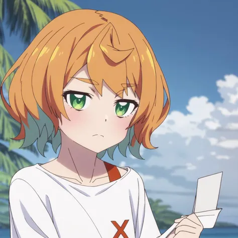 ((Masterpiece)), ((ultra quality)), mona, long white shirt, standing, ocean, beach