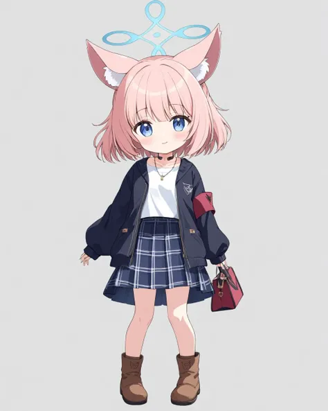 niko \(blue archive\),1girl, solo, halo, full_body, simple_background, looking_at_viewer, handbag, animal_ear_fluff, brown_footwear, long_sleeves, blush, necklace, white_background, smile, turtleneck, sweater, casual, open_jacket, standing, sleeves_past_wrists, black_jacket, long_skirt, alternate_costume, plaid_dress, parted_lips, boots, grey_background, shoes
<lora:niko_(blue_archive)_image432_2023-12-03:1>halo. gorgeous,key visual, vibrant, studio anime,award-winning, professional, highly detailed,high budget, cinemascope