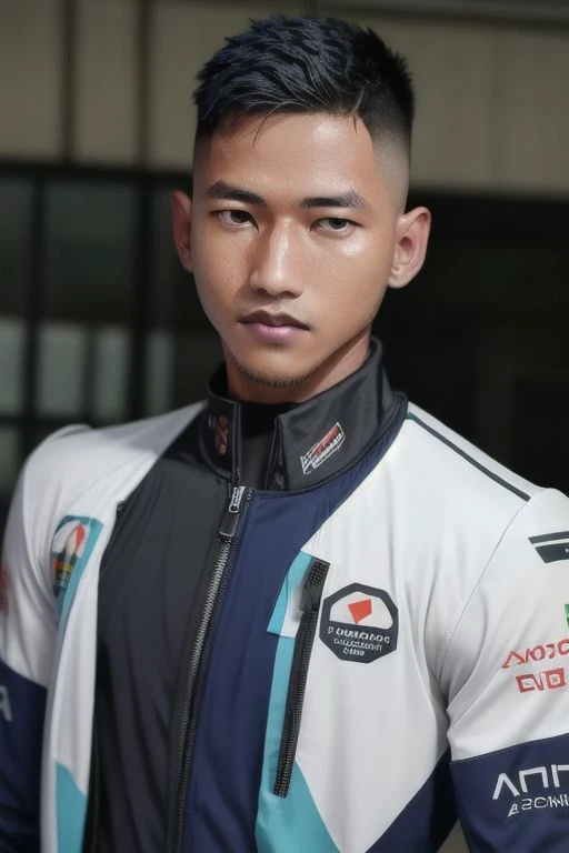 1man,Face of Pinoy, fade hairstyles, F1 RIDER SUIT , 8K UHD, Handsome face