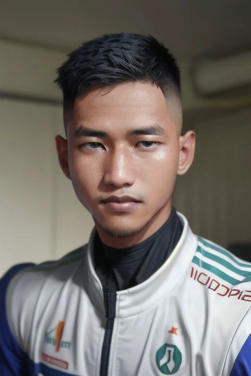 1man,Face of Pinoy, fade hairstyles, F1 RIDER SUIT , 8K UHD, Handsome face