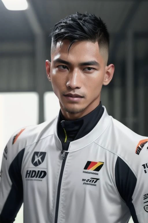 1man,Face of Pinoy, fade  hairstyles, F1 RIDER SUIT , 8K UHD,  Handsome face