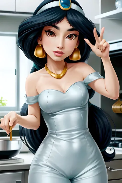 1 girl, solo, looking viewer, dynamic pose, kitchen, cooking, meal, (((anime))),masterpiece, best quality, intricate details, 8k uhd, perfect face, perfect eyes, ((silk_clothes)), JasmineWaifu, young, arabian clothes, off-shoulder shirt, blue pants,multi-tied hair, long hair, <lora:Jasmine_character-20:0.8>