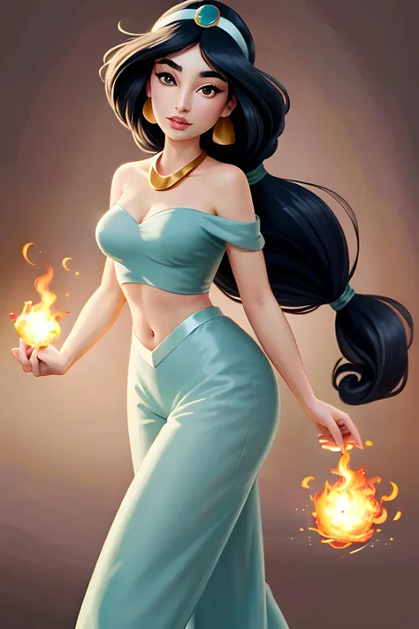 1 girl, solo, looking viewer, dynamic pose, orientale medieval city, (casting fireball, holding fireball),casting spell, fire, ((silk_clothes)), JasmineWaifu, young, arabian clothes, off-shoulder shirt, blue pants,multi-tied hair, long hair, <lora:Jasmine_character-20:0.8>, (((anime))),masterpiece, best quality, intricate details, 8k uhd, perfect face, perfect eyes