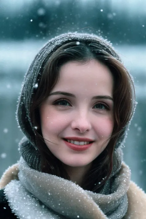 JulieD_SoloTI_v1,
(happy,smile), (In layers of heavy, fur-lined clothing with a thick scarf and insulated gloves, for a look of warmth and resilience), (A snow-covered landscape, with icy winds howling and frost clinging to every surface, an atmosphere of biting cold and harsh survival:1.3), (seductive:1.3),(analog, cinematic, film grain, hazy atmosphere, cinematic shot:1.3),
<lora:add_detail:0.6>