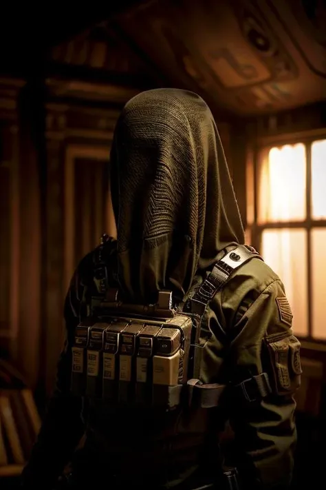 an awarded profesional photography of 1girl <lora:Nokk:1.0> 1girl, long sleeves, science fiction, standing, bulletproof vest, military uniform, uniform, m1911,  tactical mask, tactical net mask, covered face, tactical uniform   Peter Lindbergh  Hard Fill Lighting,(epic scene:1.3),ultradetialed character with perfect face,detailed skin,(ultrasharp:1.3),(masterpiece:1.1),best quality AS-YoungV2,(photorealistic:1.2),ultrarealistic,realistic ultradetailed character,4k perfect quality,character focus,<lyco:GoodHands-beta2:1>Magnificent,Imperceptible detail,Intricately designed, <hypernet:sxzBloom_sxzBloom:0.6> hotify