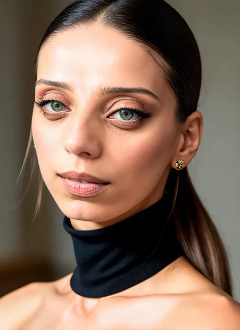 A stunning intricate full color portrait of (Angela Sarafyan:1), wearing a black turtleneck, epic character composition, by ilya kuvshinov, alessio albi, nina masic, sharp focus, natural lighting, subsurface scattering, f2, 35mm, film grain, <lyco:Angela Sarafyan:1.3>