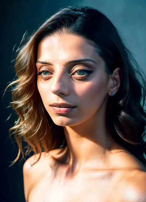 analog style, modelshoot style, portrait of Angela Sarafyan, epic (photo, studio lighting, hard light, sony a7, 50 mm, matte skin, pores, colors, hyperdetailed, hyperrealistic), <lyco:Angela Sarafyan:1.3>