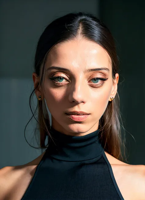 analog style, modelshoot style, A stunning intricate full color portrait of (Angela Sarafyan:1), wearing a black turtleneck, epic character composition, by ilya kuvshinov, alessio albi, nina masic, sharp focus, natural lighting, subsurface scattering, f2, 35mm, film grain, <lyco:Angela Sarafyan:1.3>
