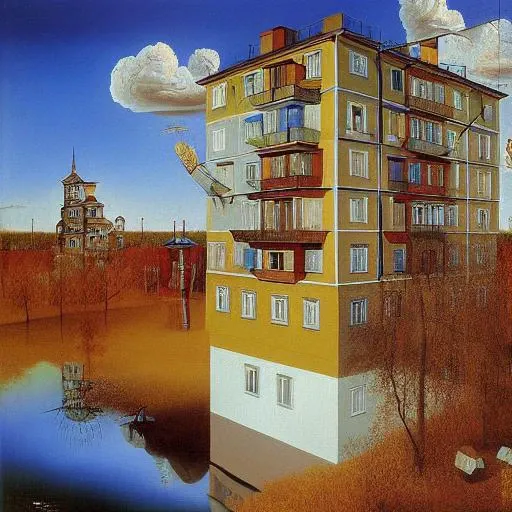 weird painting of (khrushchevka:1.3) by salvador dali, surrealism, surreal