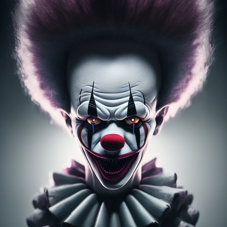 creepy photo of a clown, black and white color aesthetic with many eyes. horror art style by junji ito hyperrealism detailed painting accurate features dramatic lighting dark background hd 8k high resolution camera flash photography super realistic intricate detail masterpiece trending on flickr vivid colors photorealistic octane render pinterest unreal engine very cinematic volumetric lightning extreme dof neon cyberpunk dsl