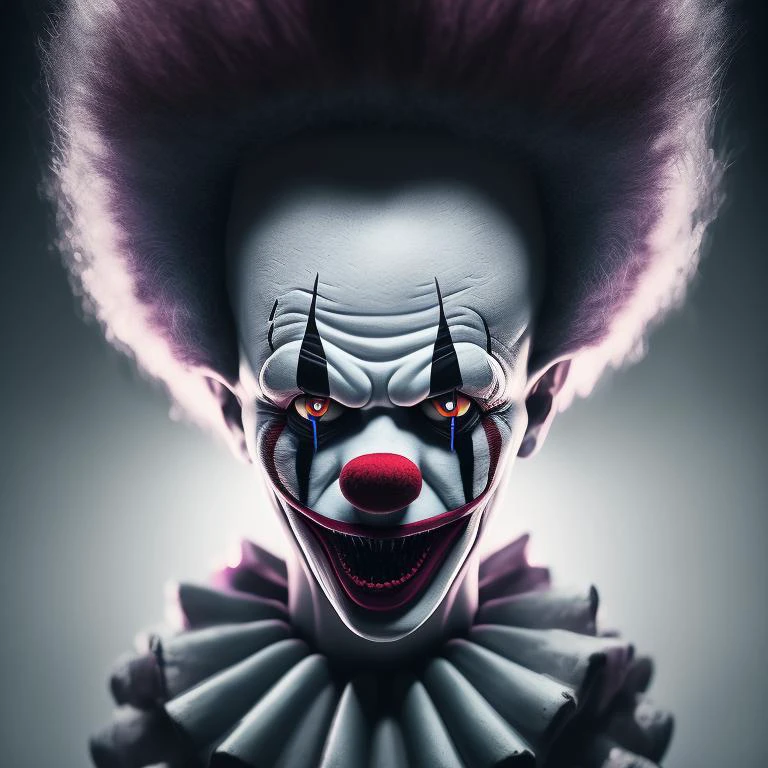 creepy photo of a clown, black and white color aesthetic with many eyes. horror art style by junji ito hyperrealism detailed painting accurate features dramatic lighting dark background hd 8k high resolution camera flash photography super realistic intricate detail masterpiece trending on flickr vivid colors photorealistic octane render pinterest unreal engine very cinematic volumetric lightning extreme dof neon cyberpunk dsl