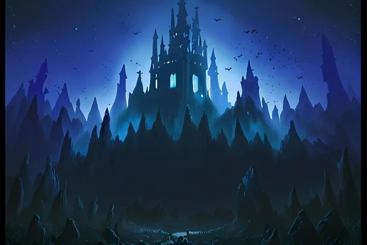 painting of scary looking graveyard, diablo 2, late night, dusk, night, dark, starlit, fantasy, medieval, loading screen art, ink outlines, wallpaper, vignette, matte painting by (Kazimir Malevich:1.1), simple lighting, dynamic shading, complementary colors, HDR, absurdres, cinematic, muted colors, limited color pallete, (masterpiece:1.2), (best quality:1.1)