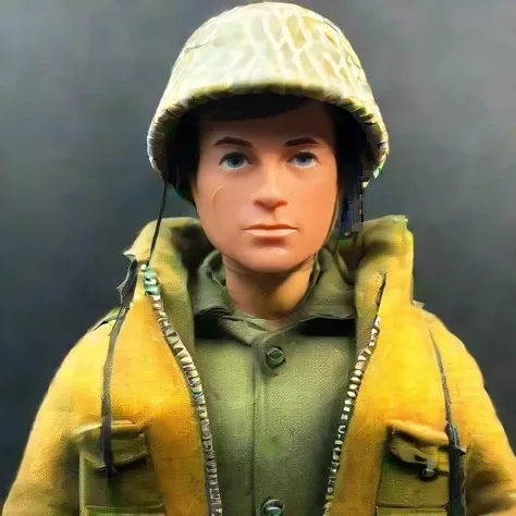 comic style, <lora:GI_John_SDXL:1> GI John wearing army jacket, pants, army boots, army helmet, gun, simple colors, flat colors