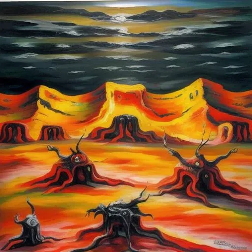 sureal painting of a hellish landscape <lora:last:1>