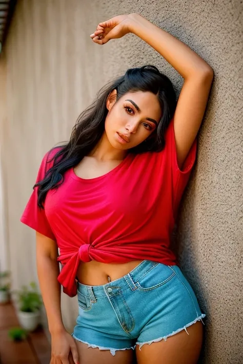 portrait photo, beautiful 28yo latina woman posing for the camera leaning on wall, in long beach, canelaskin, (wearing oversize tshirt:1.2), full body, evocative pose, dark, low lighting, portrait, hyper detailed, detailed face, POV, by lee jeffries nikon d850 film stock photograph 4 kodak portra 400 camera f1.6 lens rich colors hyper realistic lifelike texture dramatic lighting unrealengine trending on artstation cinestill 800