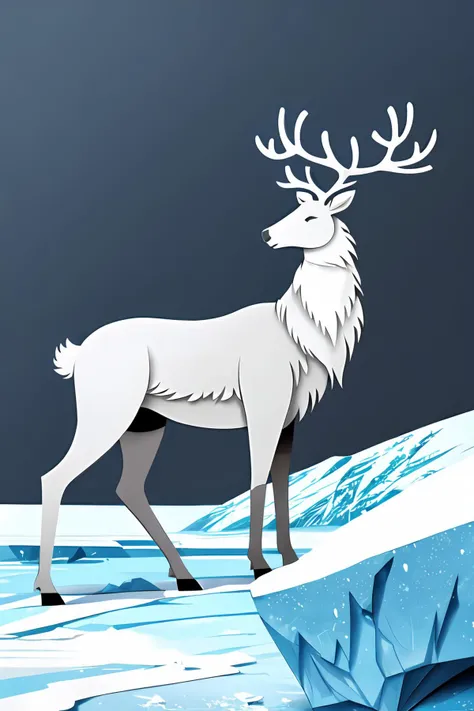 a gray reindeer, glacier, icebergs, polar lights, <lora:reindeer_papercut_v12:0.75>
