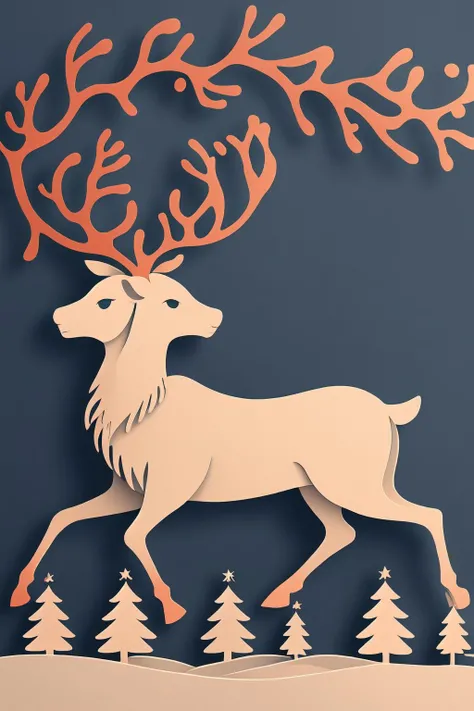 reindeer, christmas tree and lights in the background, <lora:reindeer_papercut_color_variance:1>