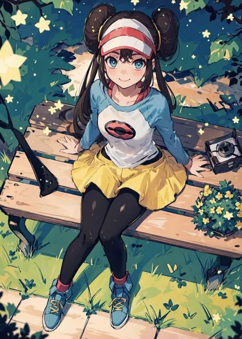 masterpiece, Highest quality, High resolution, Outdoor, One girl, alone, Serena (Pokemon), Pink hat, Red Skirt, Black Shirt, Bare shoulders, View your viewers, diaper