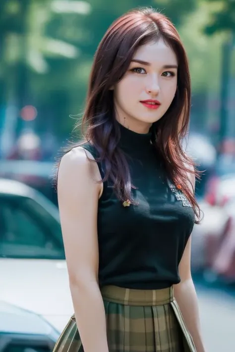 <lora:jeonSomiV1:1>,Somi,1girl,solo,woman,complex 3d render ultra detailed,(smile:1.1), portrait of beautiful woman, moody portrait, striking features, beauty, intricate details, dramatic composition, tension, contrast, texture, realism, high-quality rendering, stunning art, high quality, film grain, Fujifilm XT3,swirly bokeh,(realistic, photo-realistic:1.1),RAW photo,physically-based rendering,(looking at viewer:1.4),(8k, best quality, masterpiece:1.3),(full body shot:1.1),octane render,extremely detailed CG, unity 8k wallpaper,in street,urban,city,(studio soft light,sunlight:1.1),(a girl is wearing sleeveless and skirt:1.5),hyper realistic detail shiny skin,ultra detailed,(ultra realistic:1.1),(intricate:1.1),(photorealistic:1.1),(skinny:1.3),detailed background ,(large breasts:1.2)