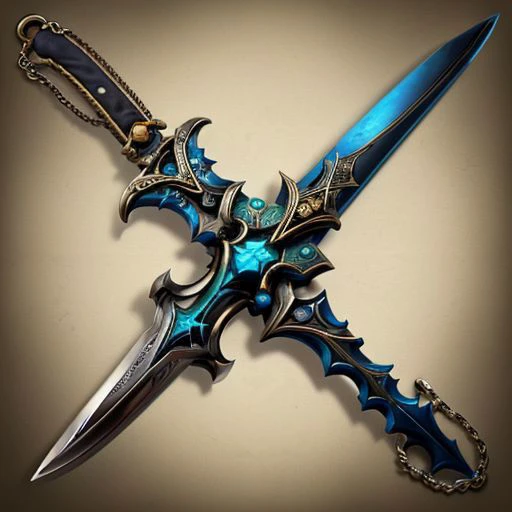 ((masterpiece, best quality, highres, realistic weapons gear, best quality,)) , black leather armor, fantasy aesthetic,(flat saturated colors), fine details, intense, nautical , ornate sword , Musketeer sword, sword, rune symbols, Black Armor, Triton, shark tooth necklace, jewelry, ornate-pearl handled- damasks kitchen knife in belt sheath